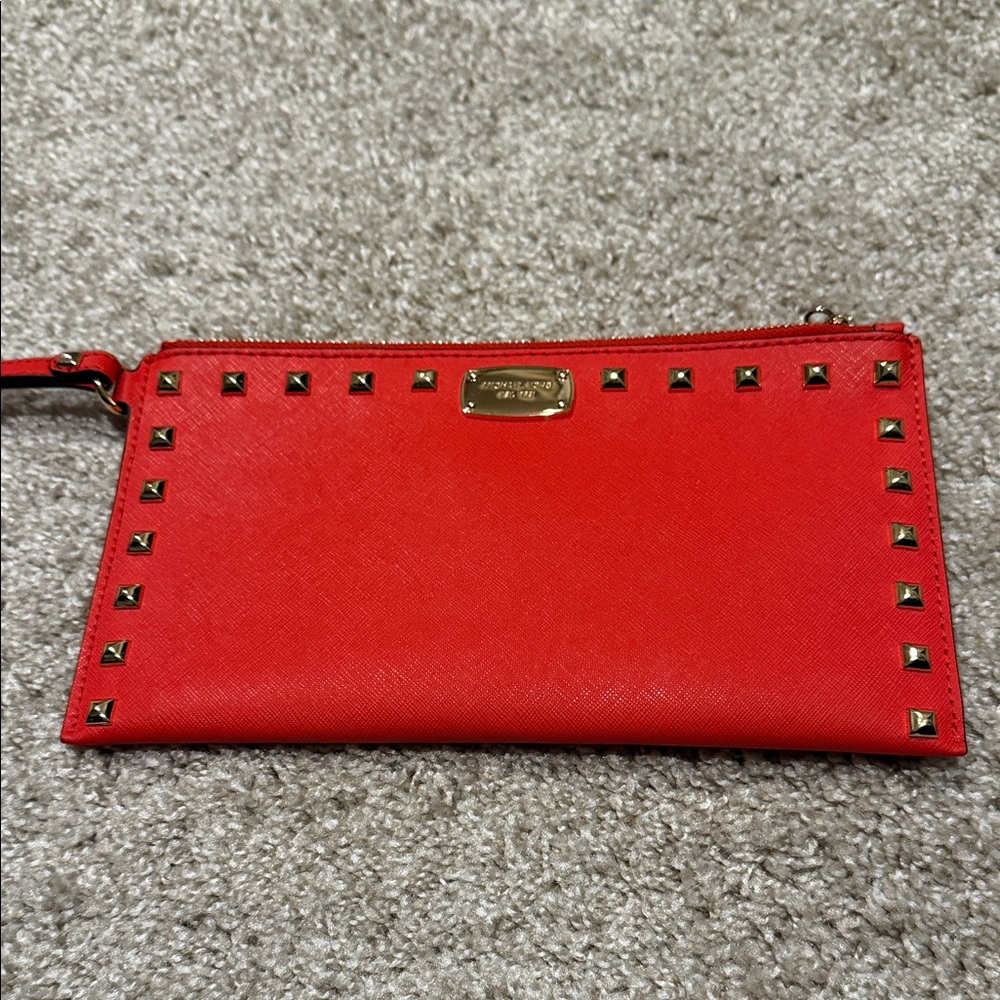 Michael Kors Red Wristlet with Gold Studs